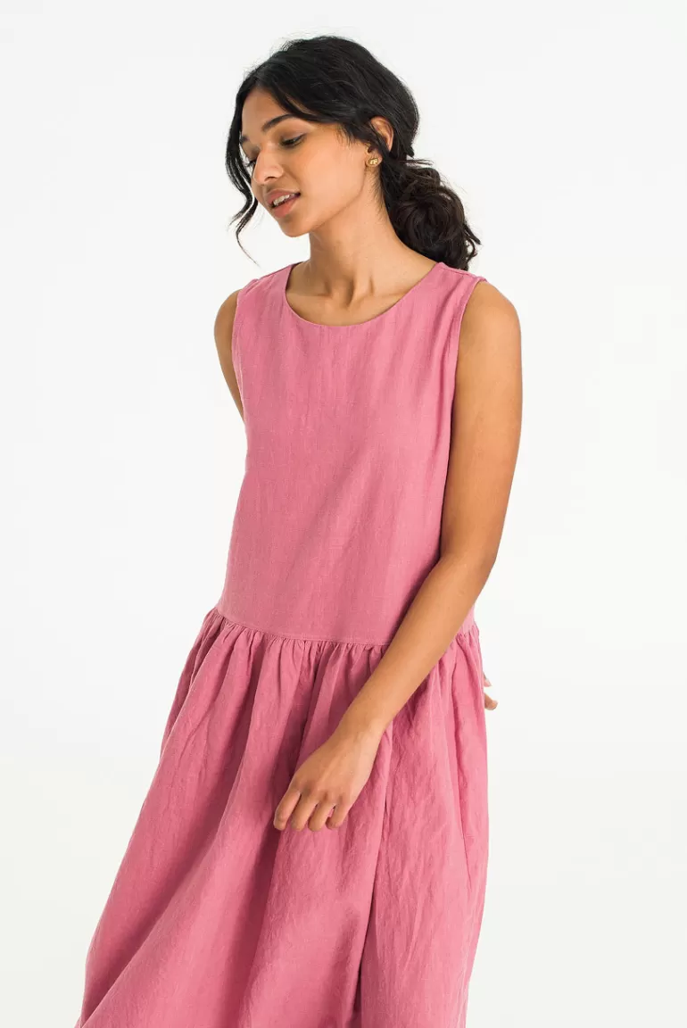 Women Olive Clothing Anastasia Oversize Linen Dress, Pink