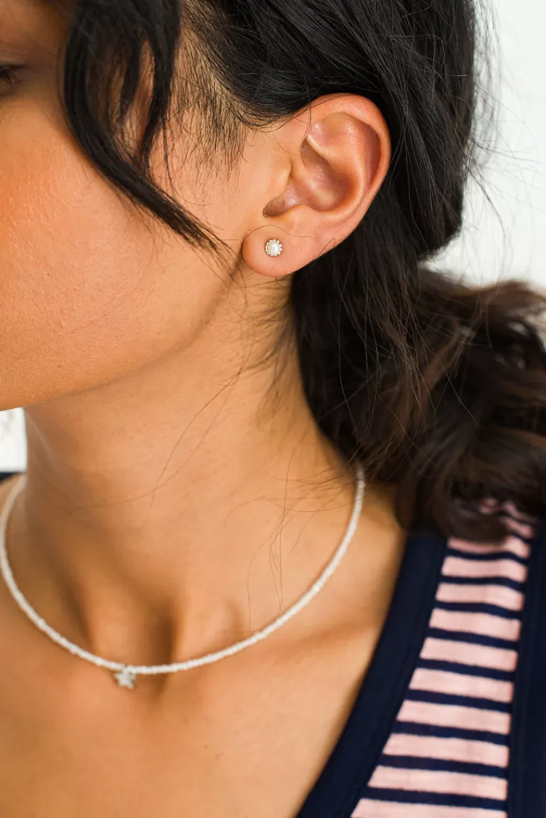Women Olive Clothing Arista Tiny Pearl Studs, Sterling Silver