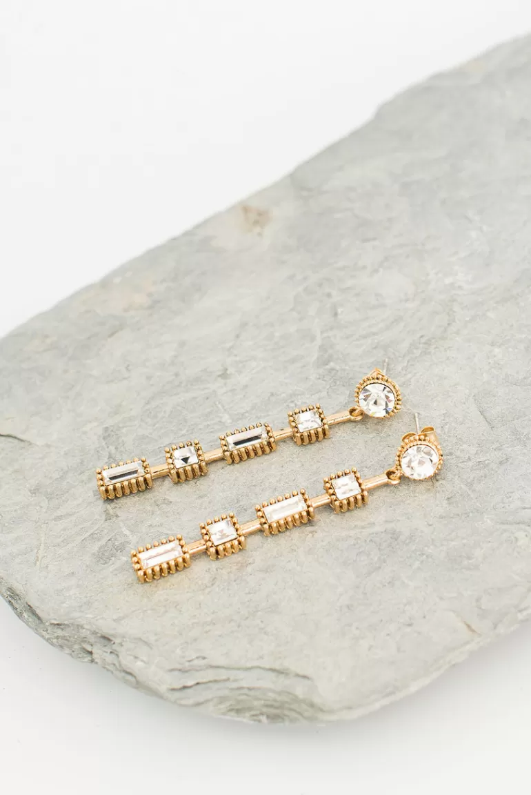 Women Olive Clothing Astarte Crystal Drop Earrings, Gold Plated