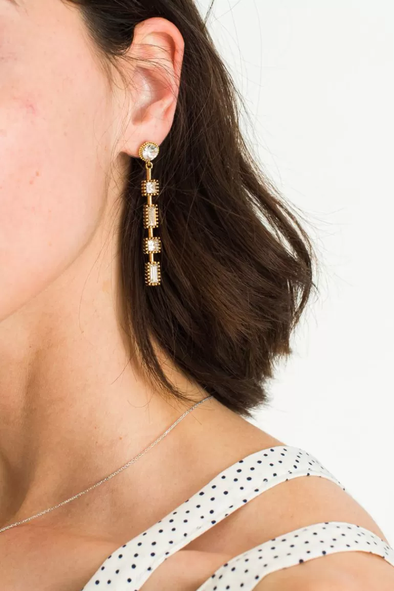 Women Olive Clothing Astarte Crystal Drop Earrings, Gold Plated
