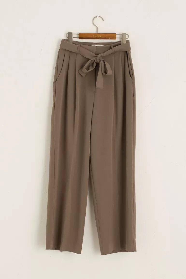 Women Olive Clothing Autumn Belted Slacks, Brown