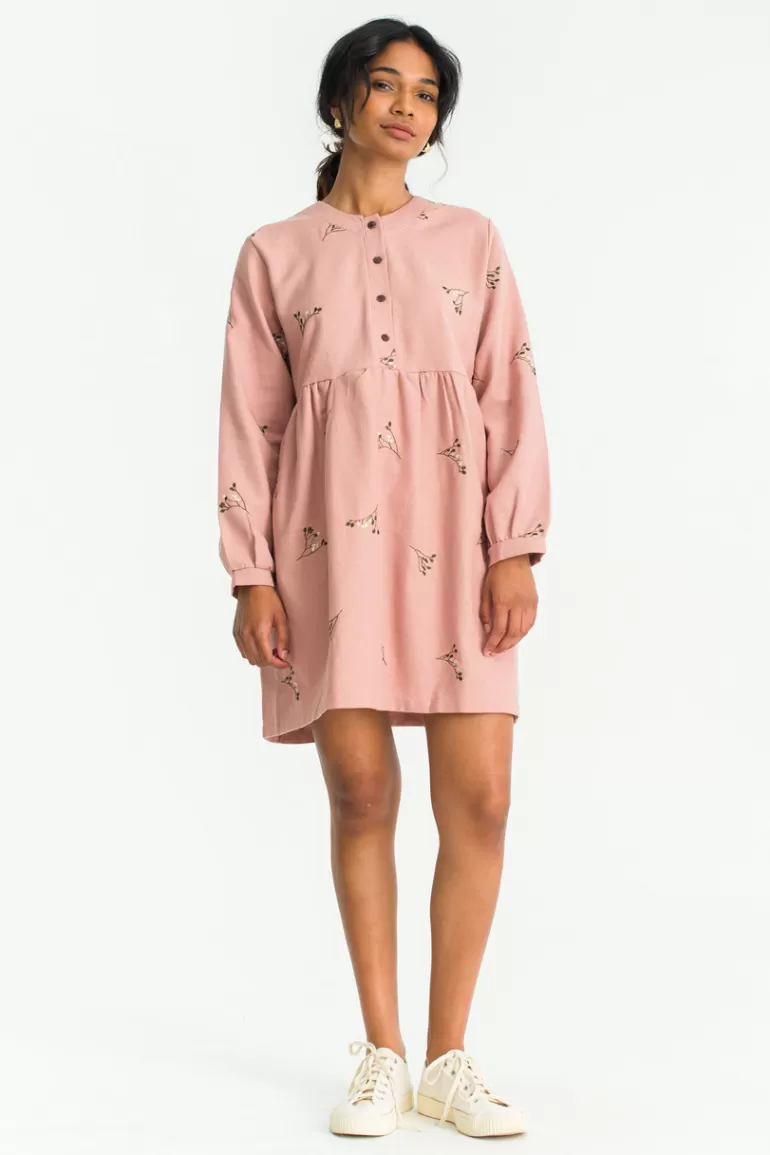 Women Olive Clothing Autumn Flower Babydoll Dress, Pink