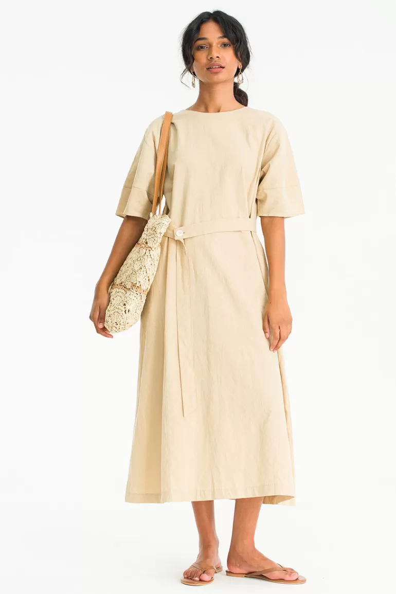 Women Olive Clothing Balloon Sleeve Dress, Beige