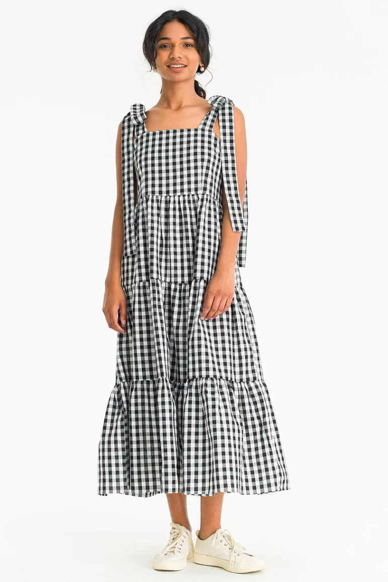 Women Olive Clothing Belle Gingham Ribbon Dress, Black