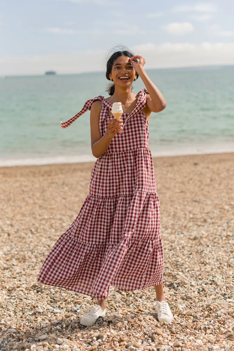 Women Olive Clothing Belle Gingham Ribbon Dress, Cherry