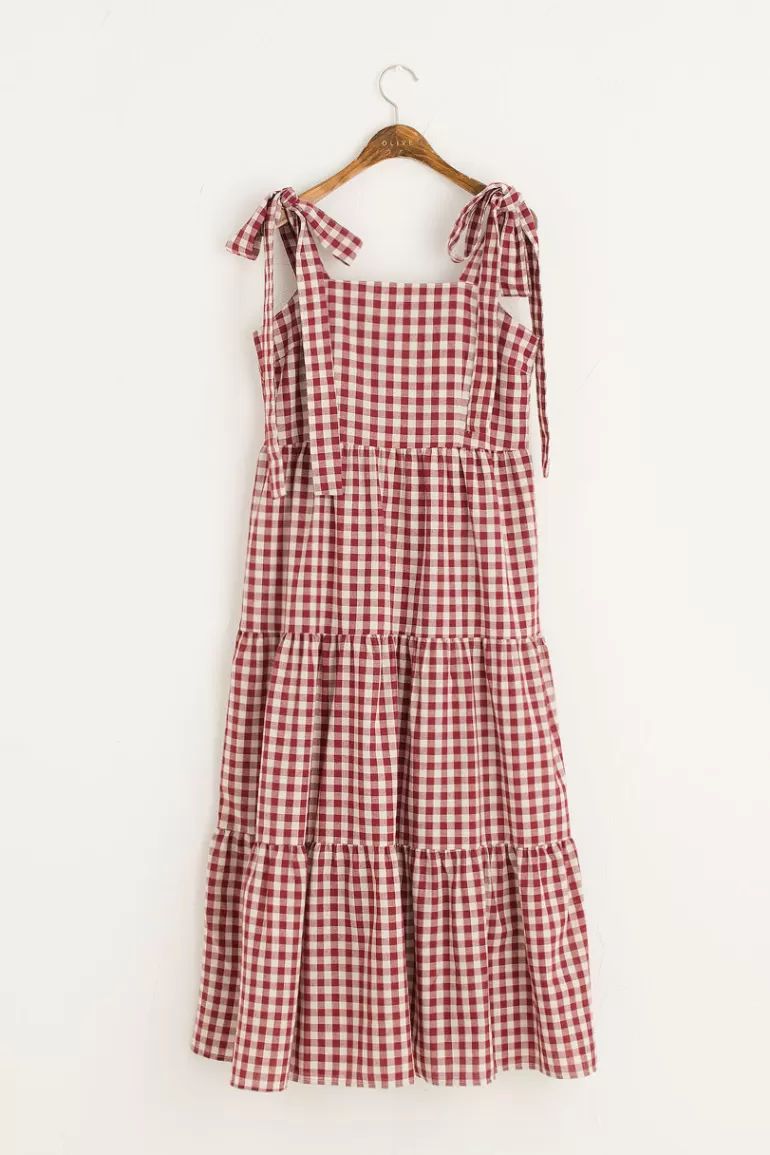 Women Olive Clothing Belle Gingham Ribbon Dress, Cherry