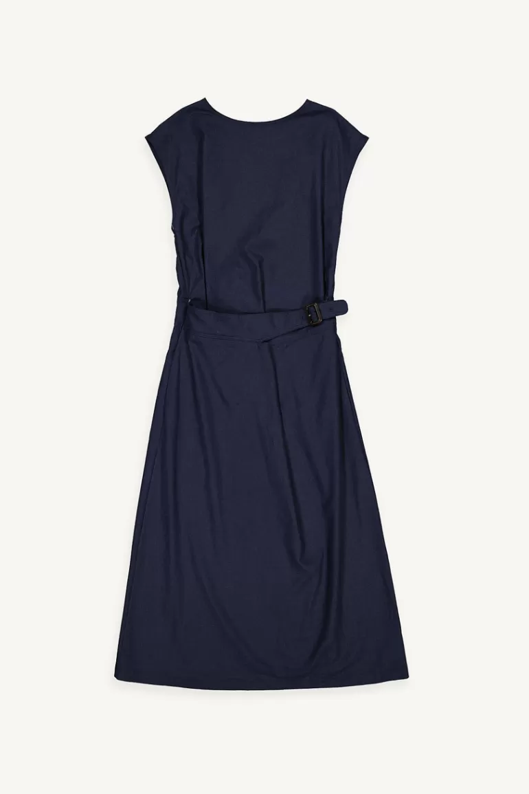 Women Olive Clothing Belted Two Piece Dress, Navy