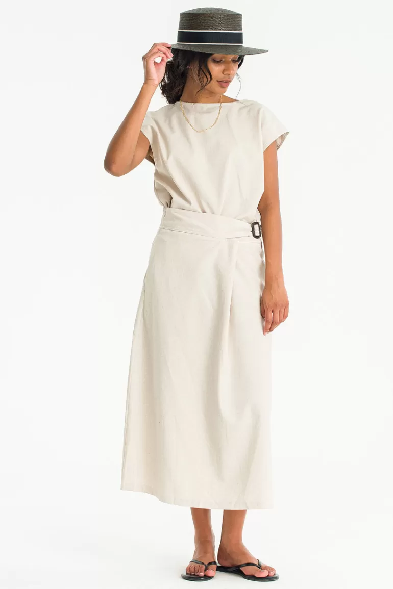 Women Olive Clothing Belted Two Piece Dress, Oat