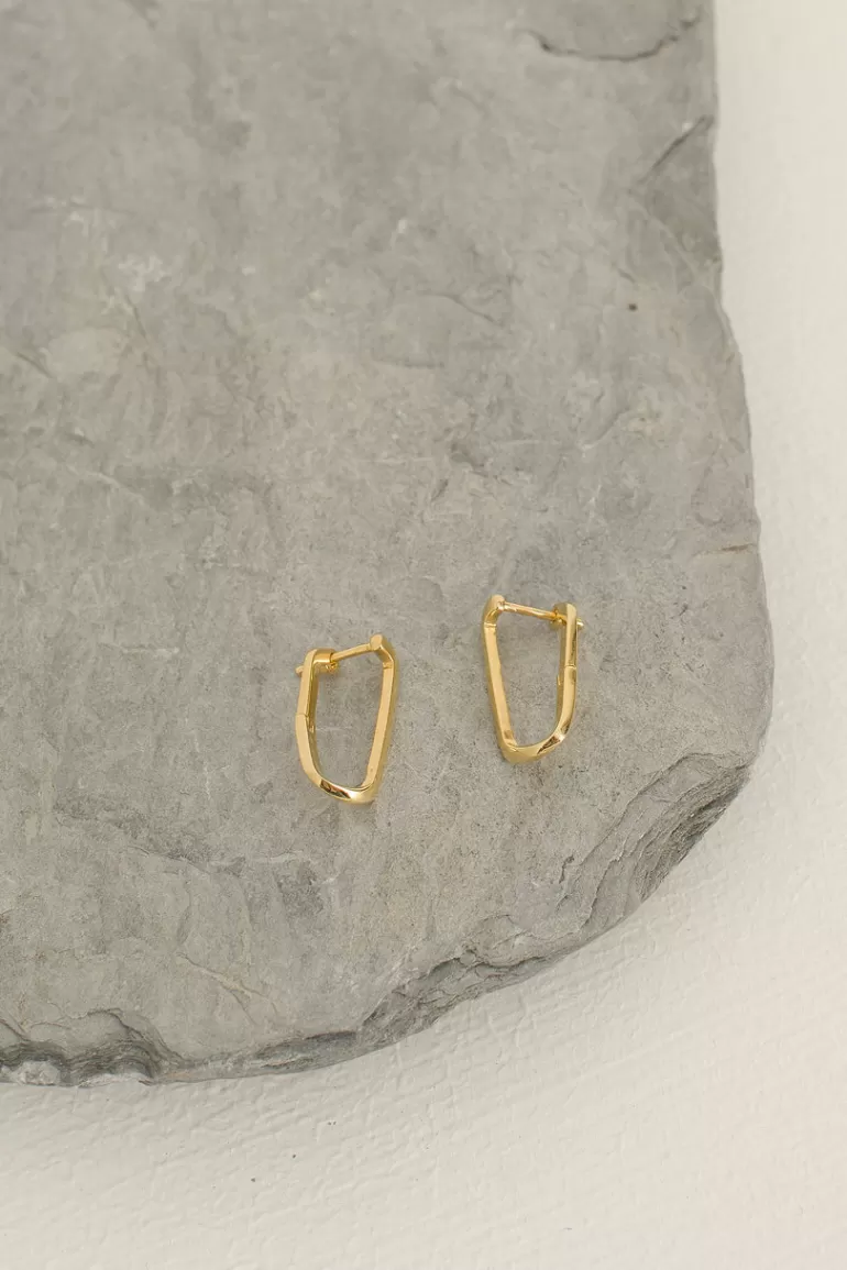Women Olive Clothing Block Twist Hoop Earrings, 14K Gold Plated