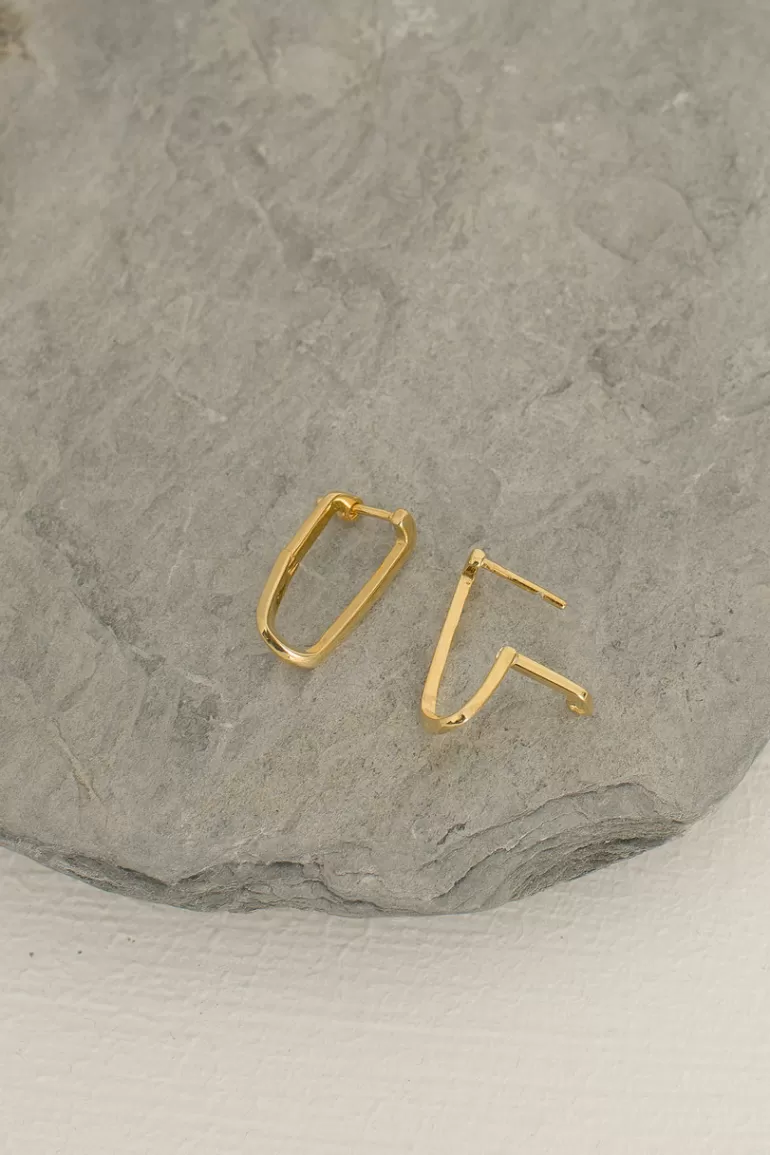 Women Olive Clothing Block Twist Hoop Earrings, 14K Gold Plated