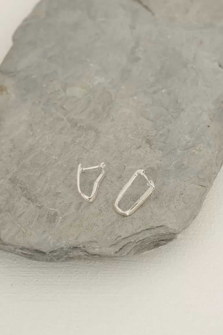 Women Olive Clothing Block Twist Hoop Earrings, Sterling Silver