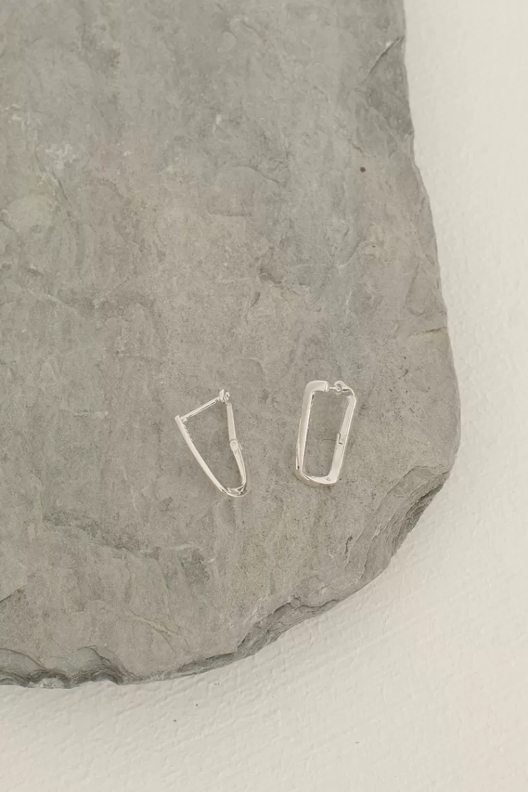 Women Olive Clothing Block Twist Hoop Earrings, Sterling Silver