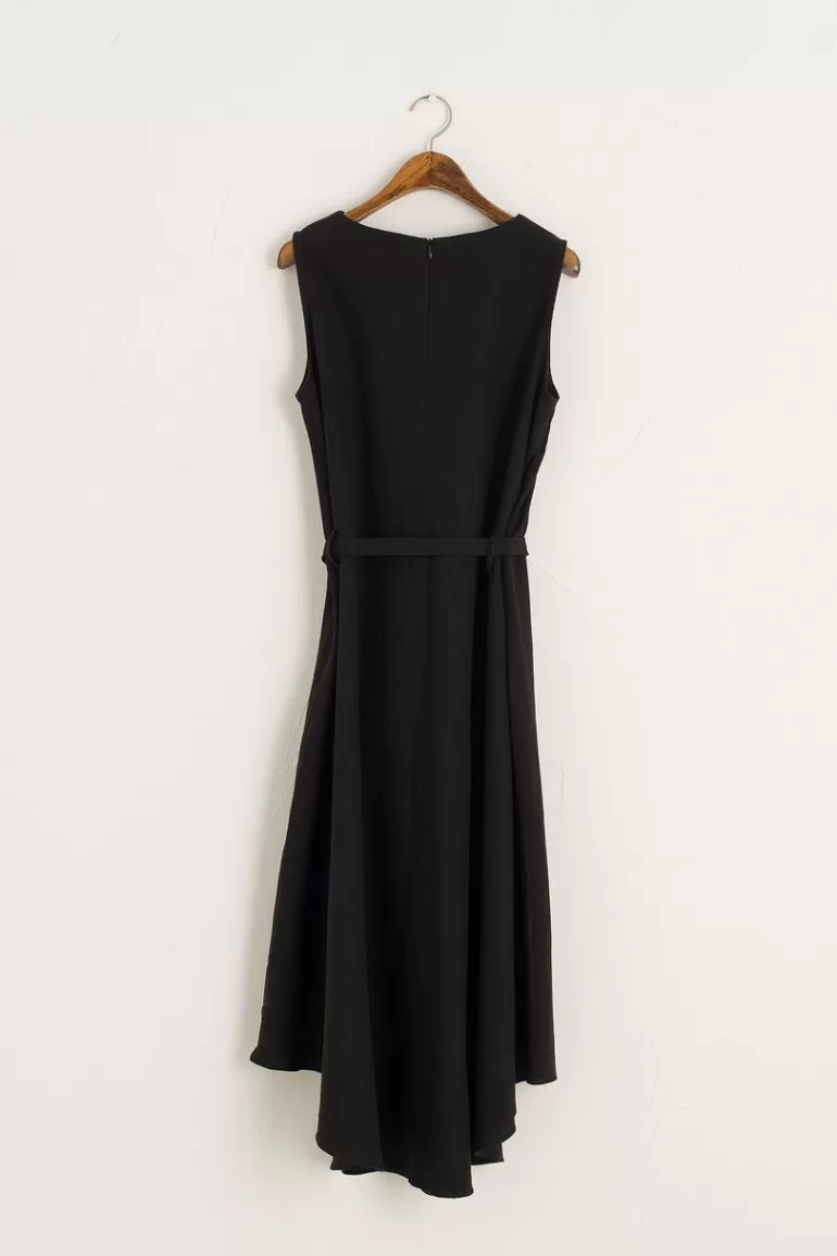Women Olive Clothing Boat Neck Long Sleeveless Dress, Black