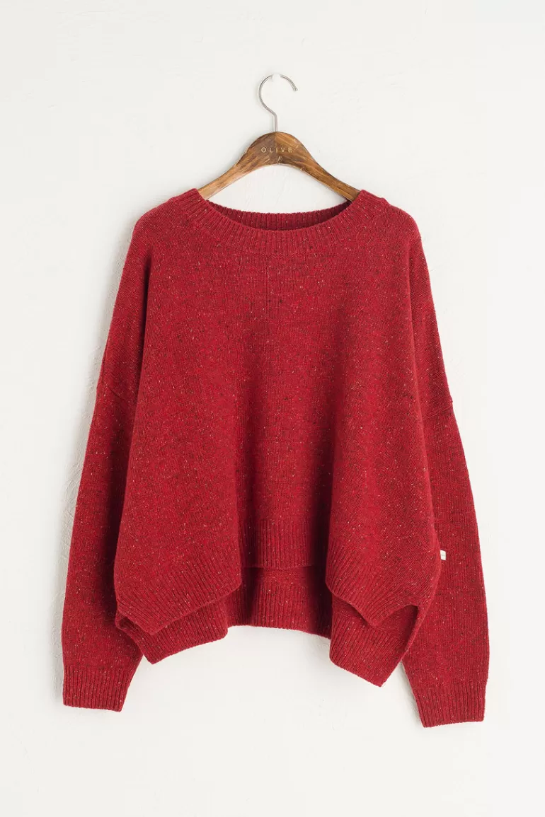 Women Olive Clothing Boucle Round Neck Jumper, Mix Wine
