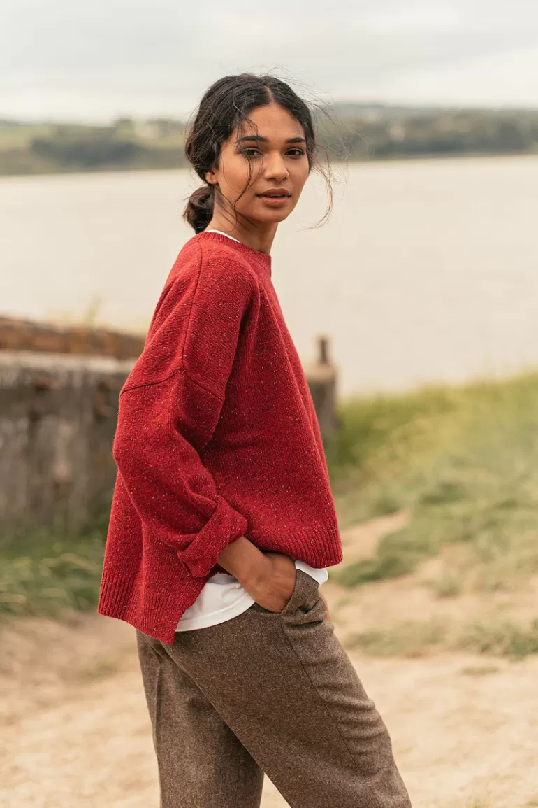 Women Olive Clothing Boucle Round Neck Jumper, Mix Wine