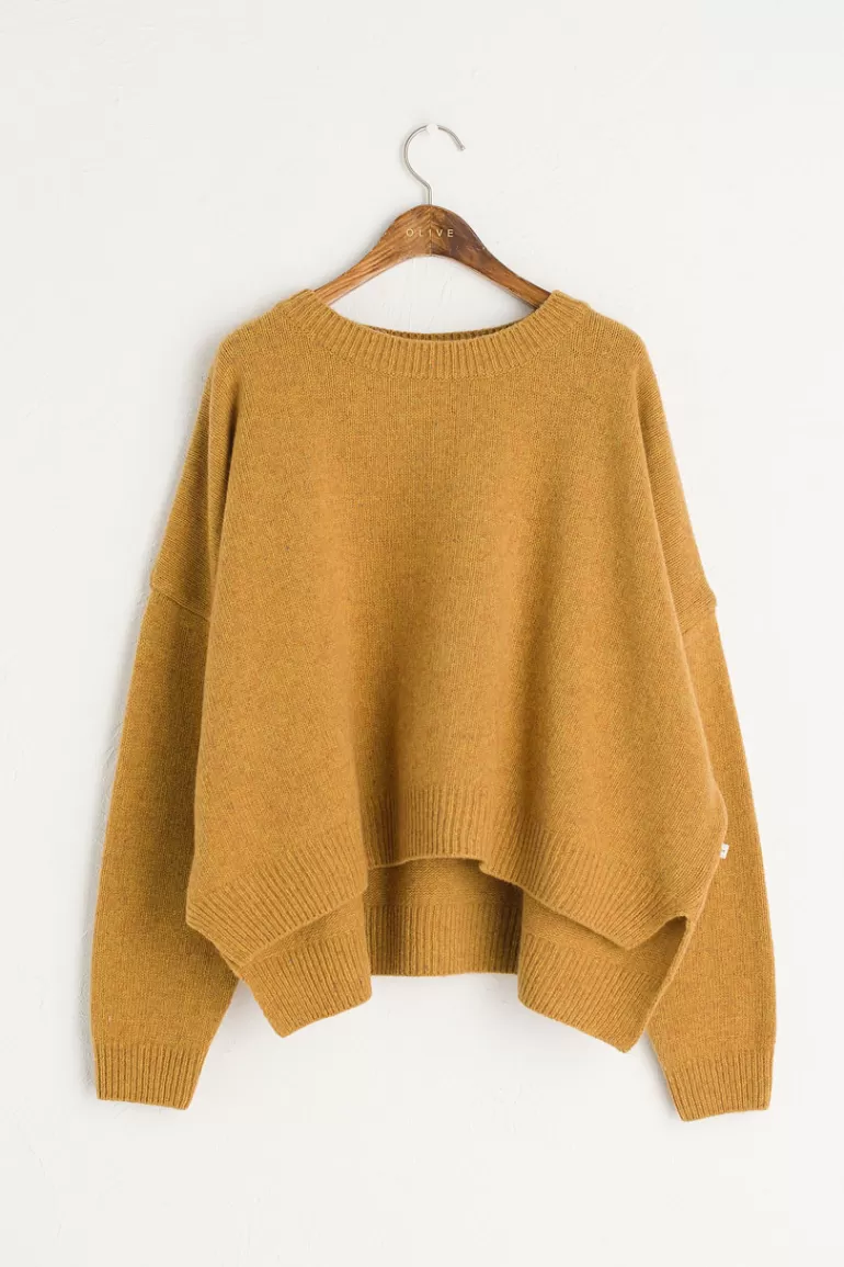 Women Olive Clothing Boucle Round Neck Jumper, Mustard