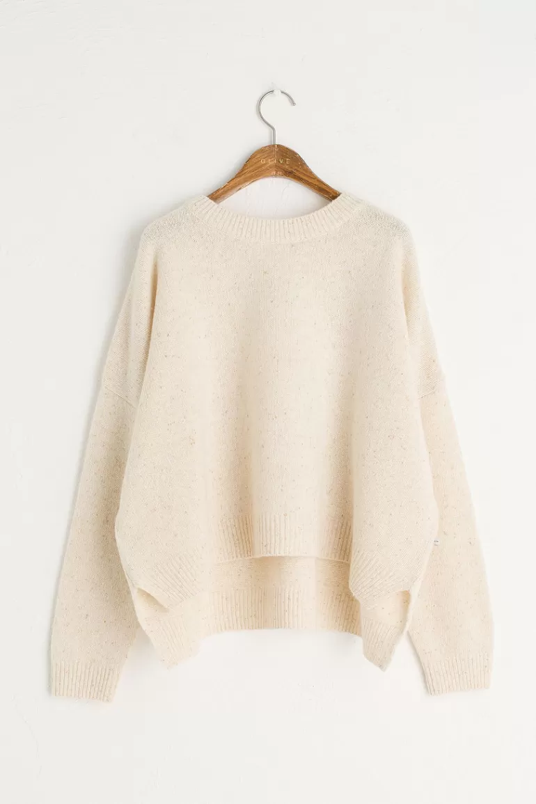 Women Olive Clothing Boucle Round Neck Jumper, Oatmeal
