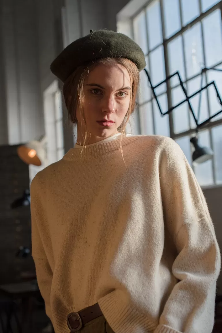 Women Olive Clothing Boucle Round Neck Jumper, Oatmeal