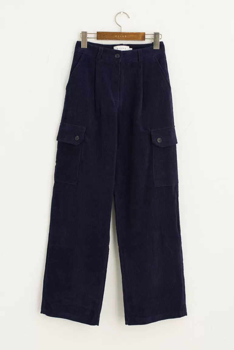 Women Olive Clothing Boxy Cargo Cord Pants, Navy