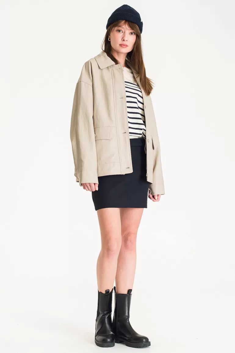 Women Olive Clothing Boyfriend Faux Leather Jacket, Beige