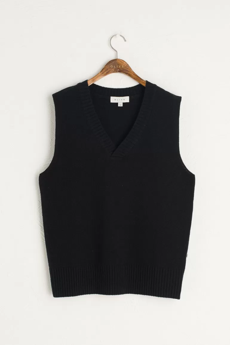 Women Olive Clothing Boyfriend Knit Vest, Black