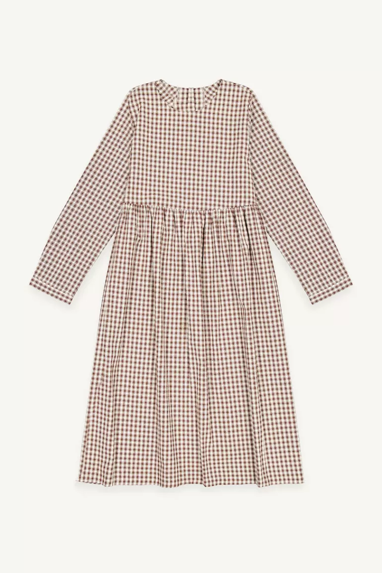 Women Olive Clothing Button Check Babydoll Dress, Brown