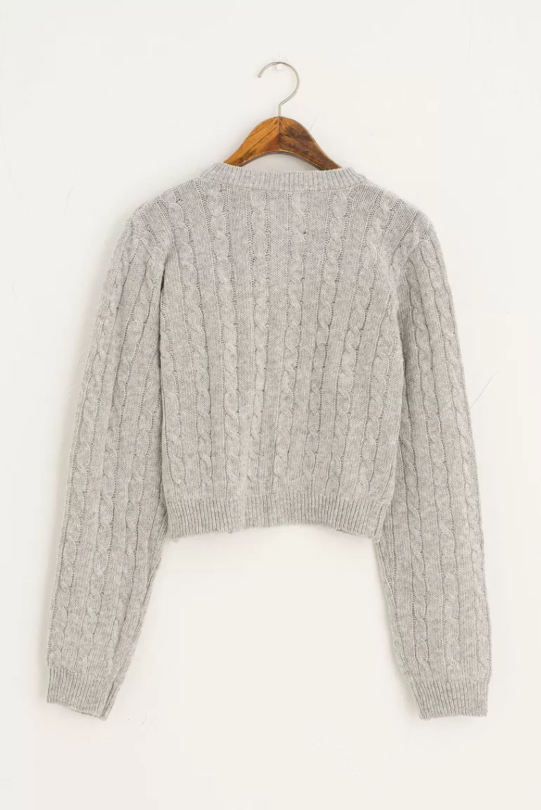 Women Olive Clothing Cable Crop Cardigan, Grey