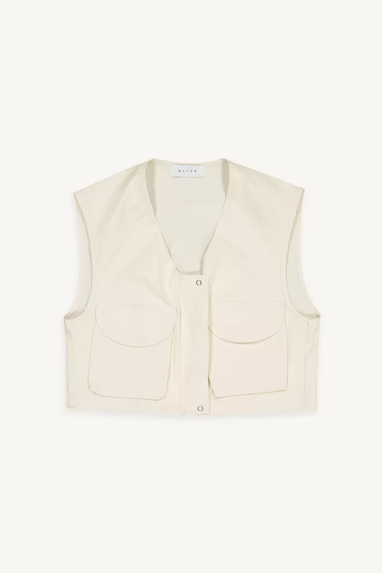 Women Olive Clothing Camper Vest, Ivory