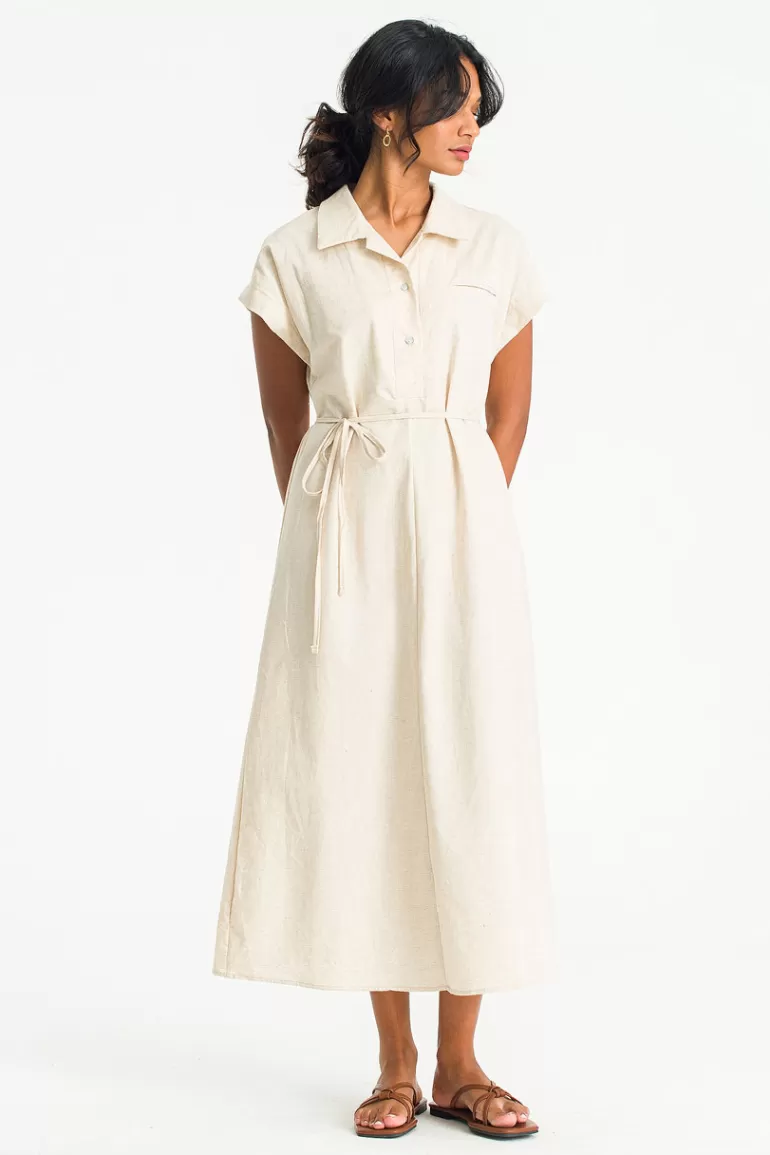 Women Olive Clothing Cap Sleeve Shirt Dress, Ivory