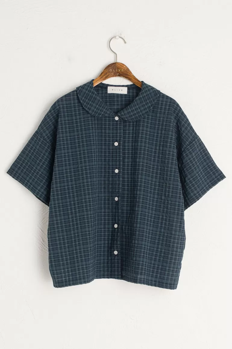 Women Olive Clothing Check Waffle Blouse, Green