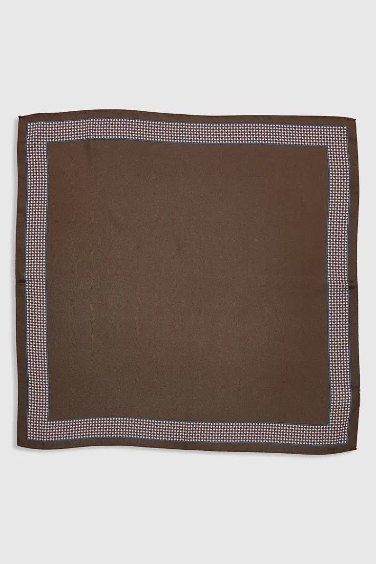Women Olive Clothing Chess Pattern Border Scarf, Brown