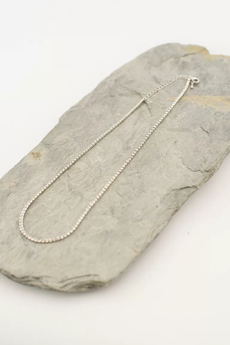 Women Olive Clothing Christine Crystal Choker Necklace, Silver Plated