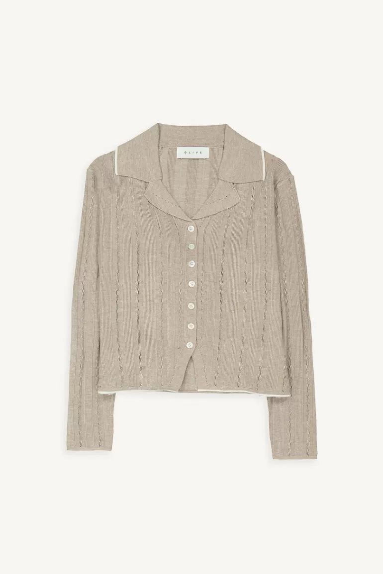 Women Olive Clothing Collar Button Cardigan, Beige