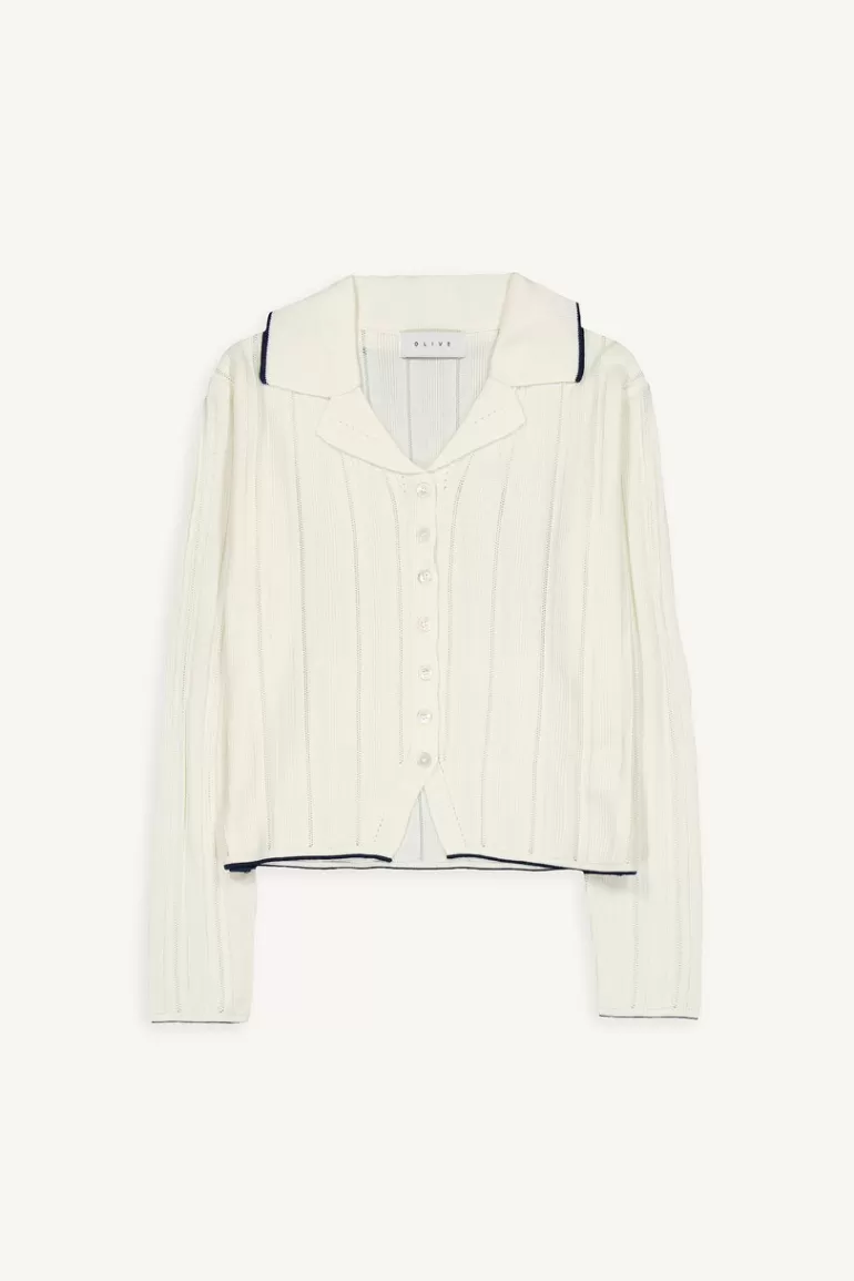 Women Olive Clothing Collar Button Cardigan, Ivory