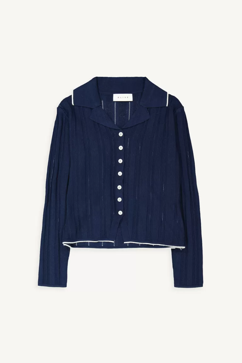 Women Olive Clothing Collar Button Cardigan, Navy