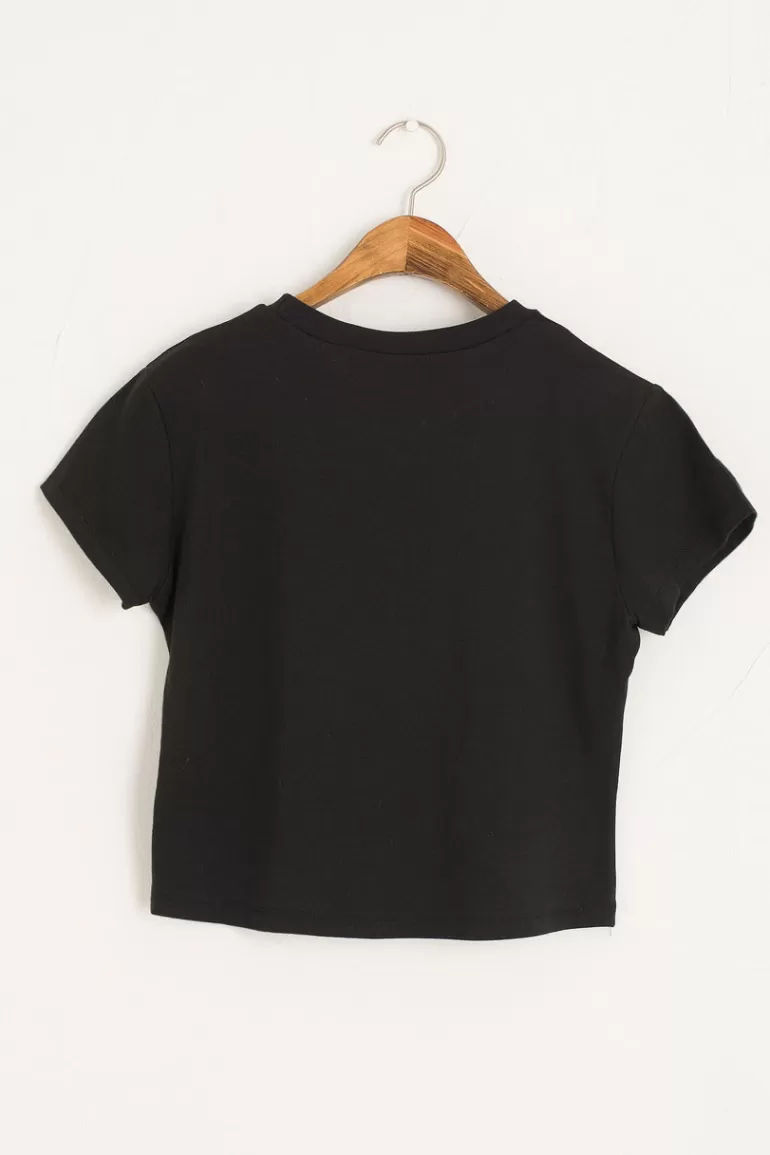 Women Olive Clothing Colour Block Crop Tee, Black