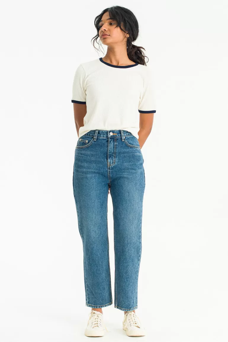 Women Olive Clothing Colour Contrast Tee, Ivory