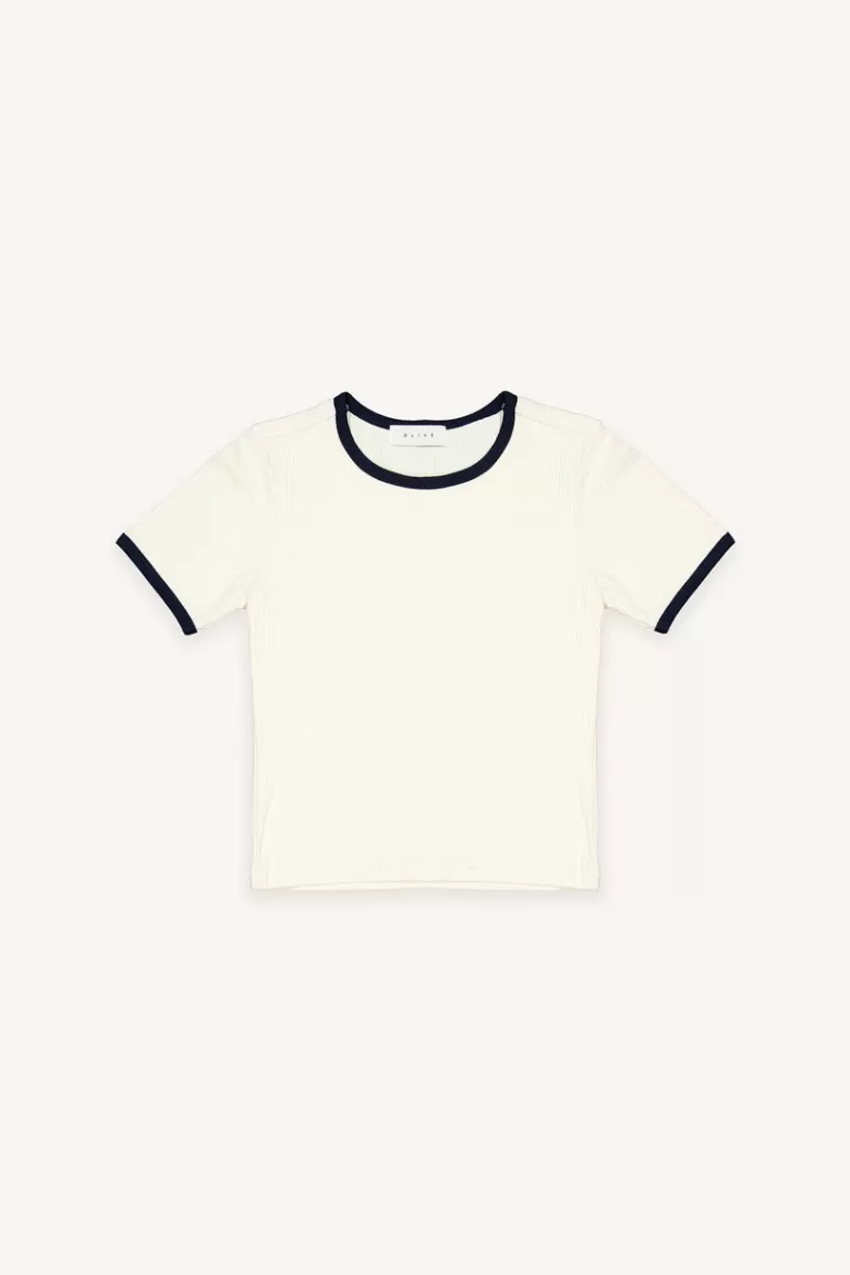 Women Olive Clothing Colour Contrast Tee, Ivory