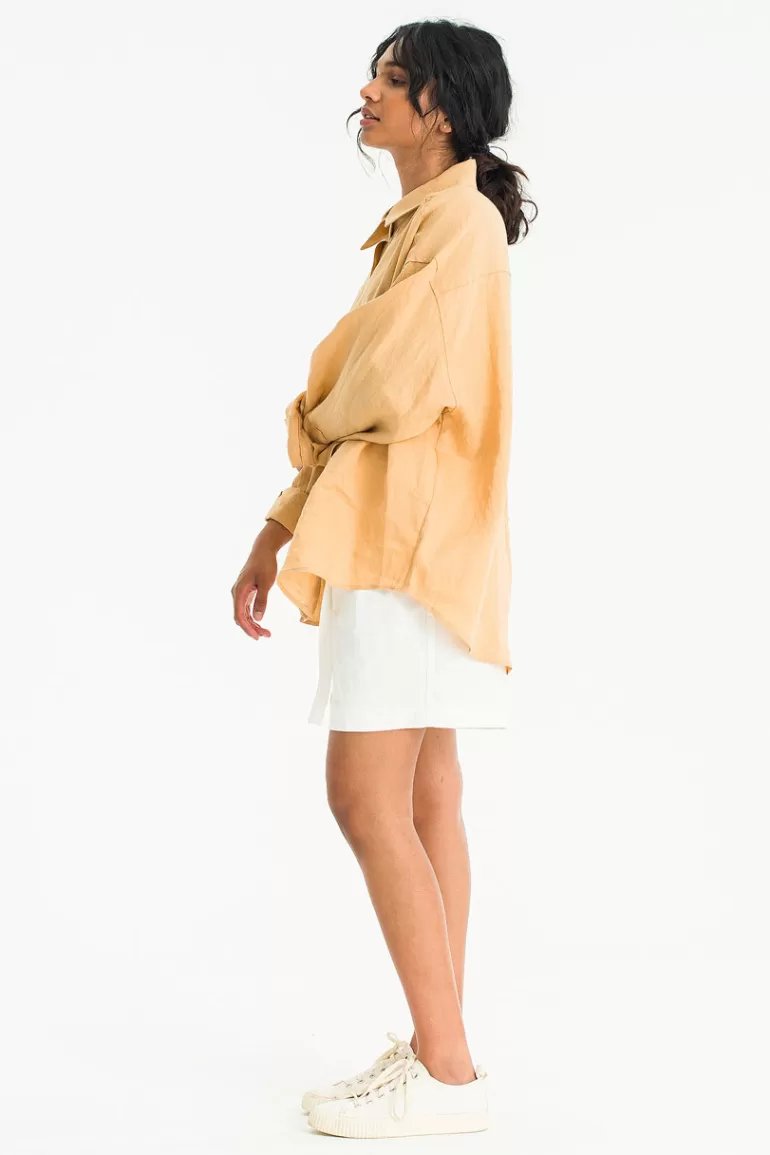 Women Olive Clothing Colour Linen Shirt, Apricot