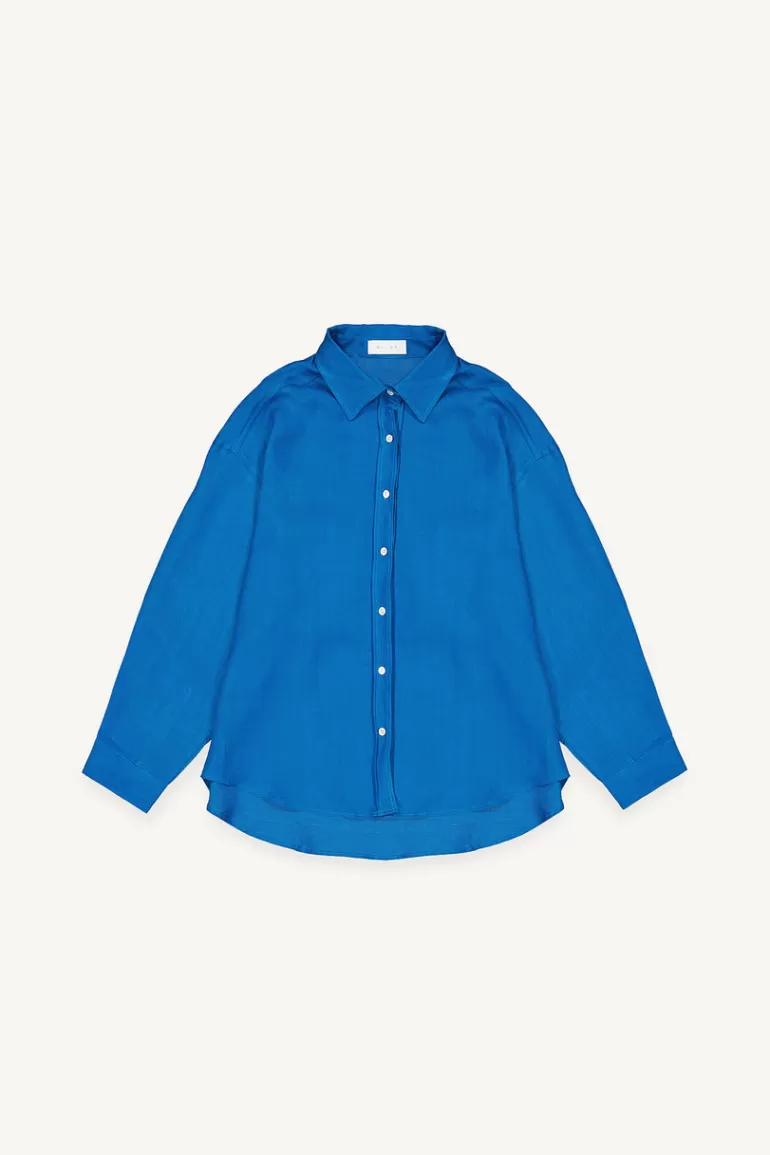 Women Olive Clothing Colour Linen Shirt, Cobalt Blue