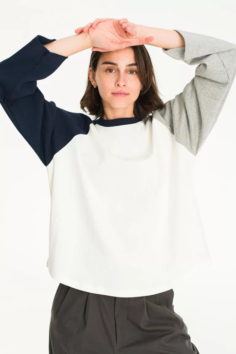 Women Olive Clothing Colour Mix Raglan Tee, Ivory