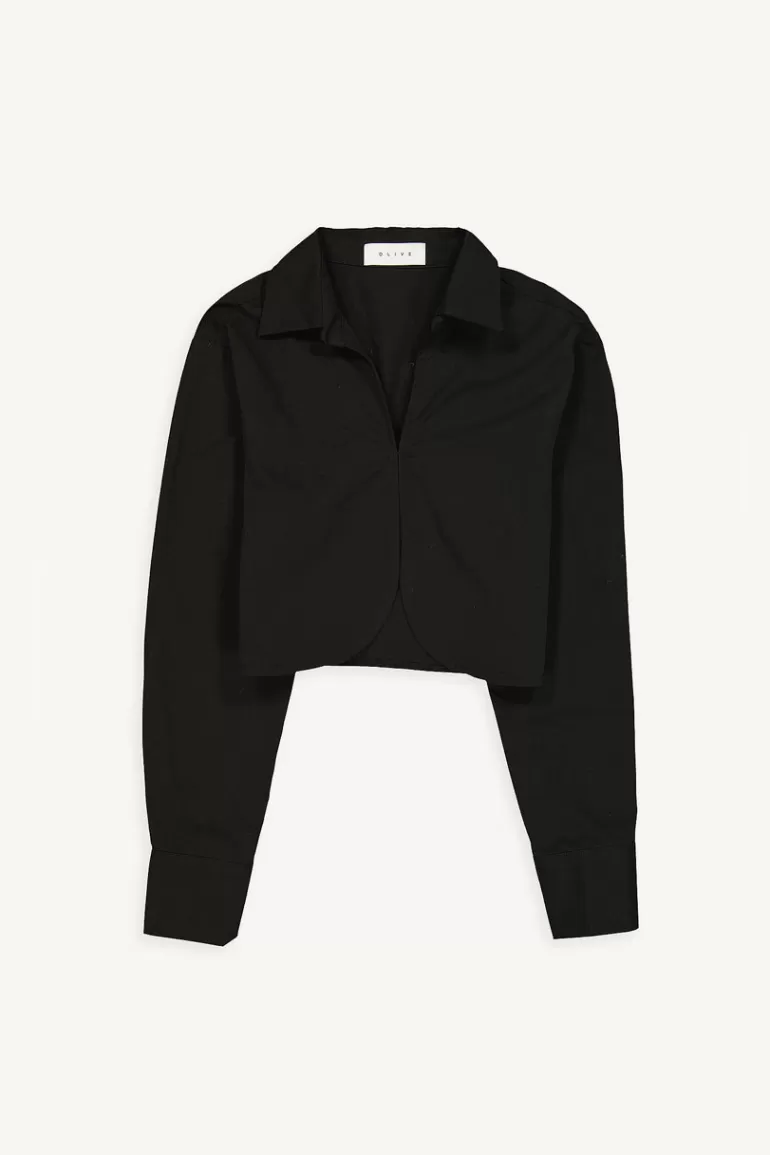 Women Olive Clothing Cotton Bolero Shirt, Black