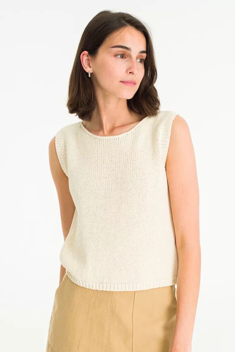 Women Olive Clothing Cotton Sleeveless Jumper, Oat
