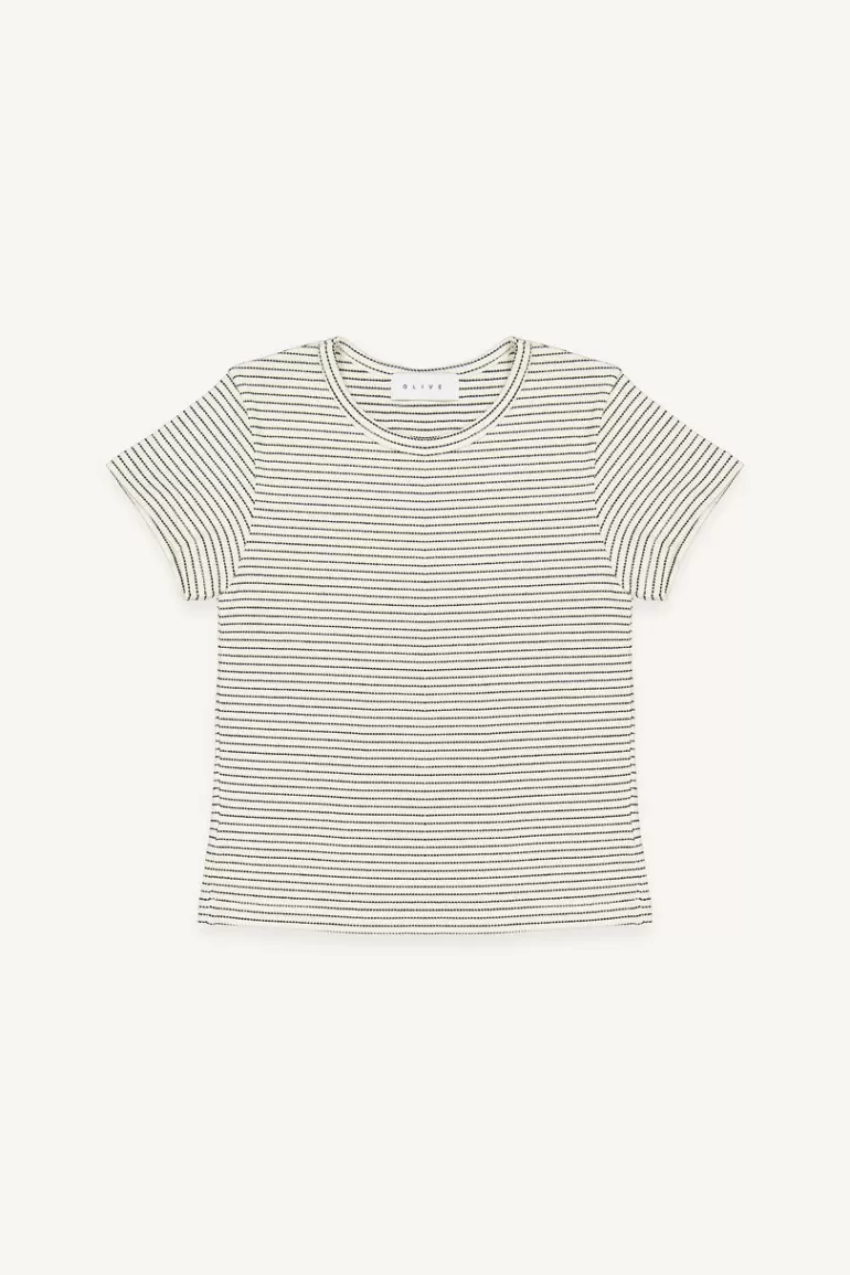 Women Olive Clothing Cotton Stripe Tee, Ivory