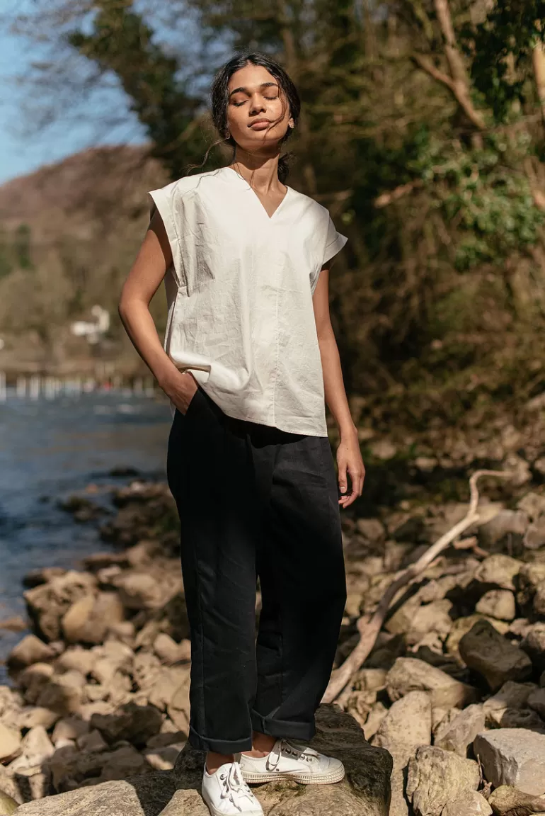 Women Olive Clothing Cotton Tailored Pants, Navy