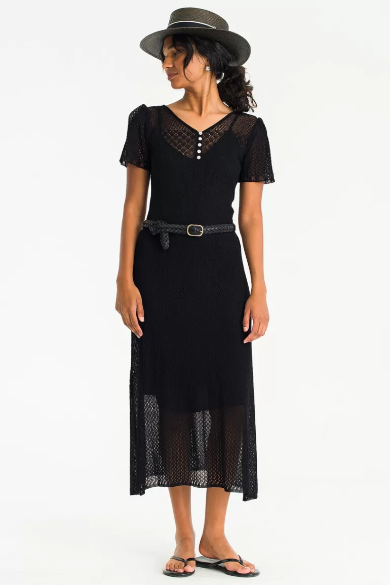 Women Olive Clothing Crochet V Neck Maxi Dress, Black