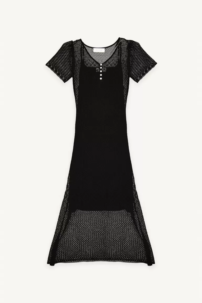 Women Olive Clothing Crochet V Neck Maxi Dress, Black