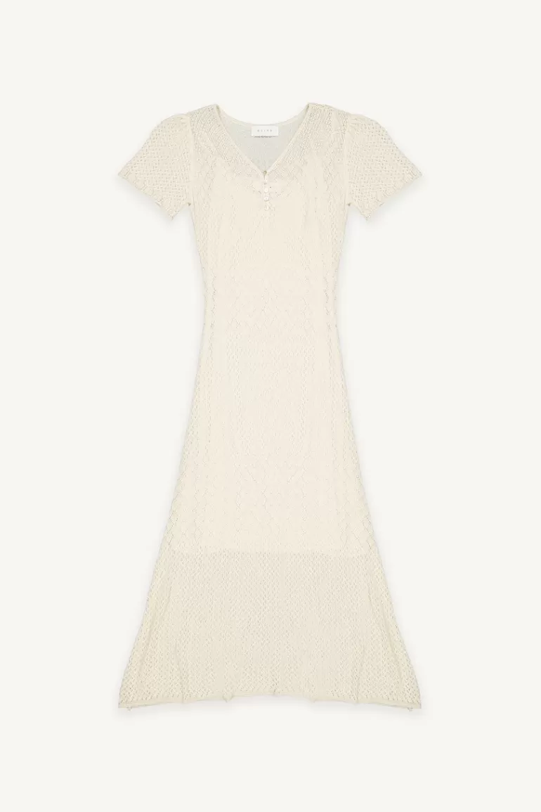 Women Olive Clothing Crochet V Neck Maxi Dress, Ivory