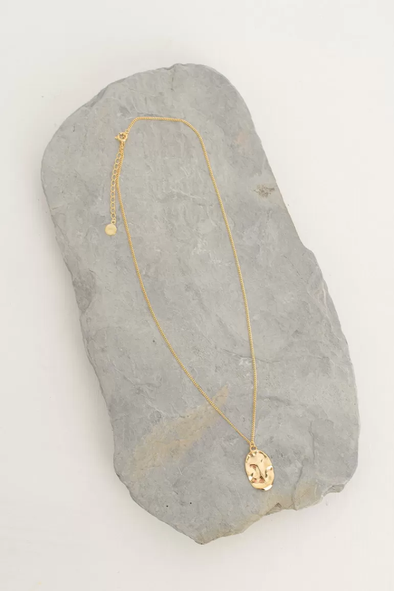 Women Olive Clothing Crushed Oval Necklace, 18K Gold Plated
