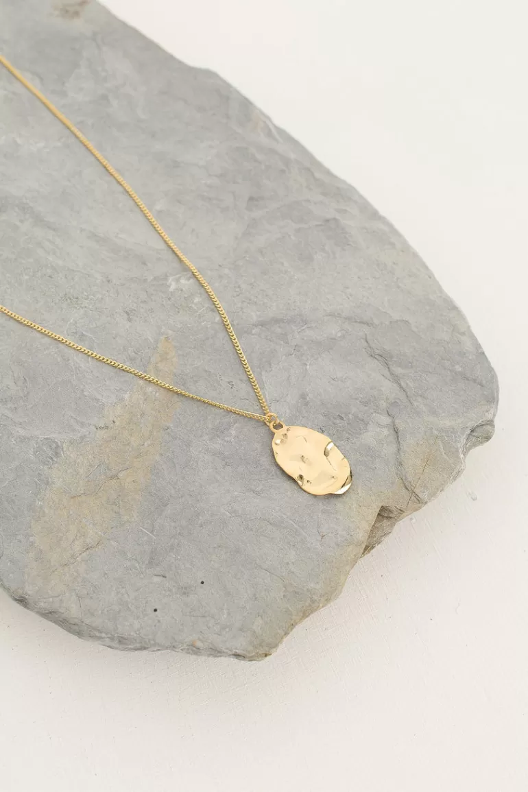 Women Olive Clothing Crushed Oval Necklace, 18K Gold Plated